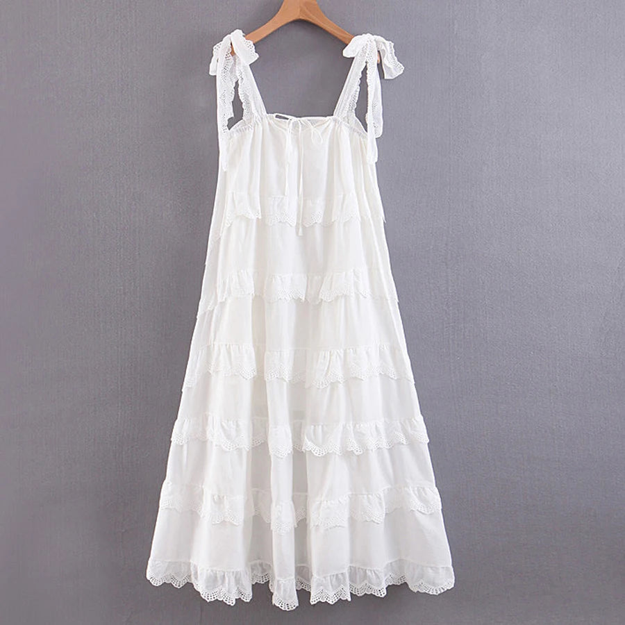 TEELYNN White Boho Dress Solid Cotton Strap Dress Summer Dresses Sexy Sleeveless Lace Beach Wear Hippie Women Dresses Vestidos