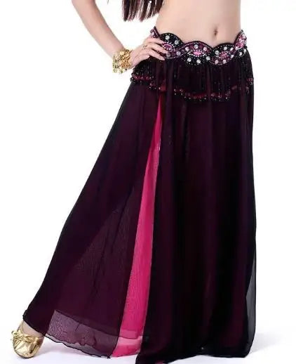 Belly Dance Costume Skirt Performance Belly Dance 2-Side Slits Skirt Sexy Women Oriental Belly Dance Skirt Professional
