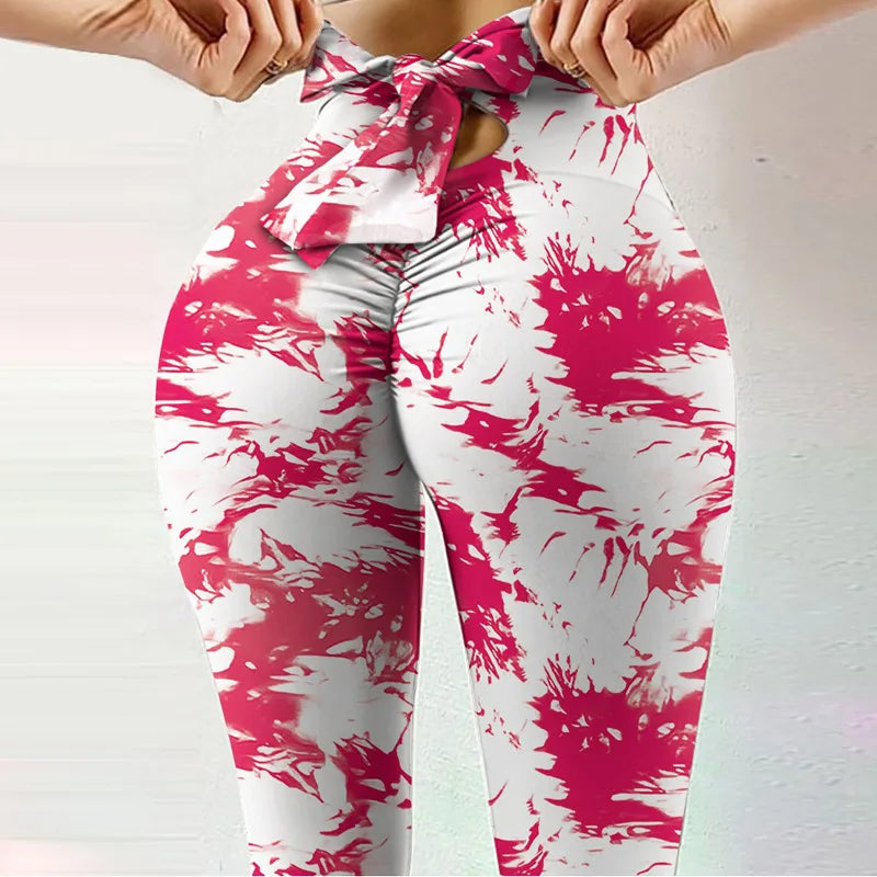 FCCEXIO Summer Butterfly Print Leggings Cute Bow High Waist Fitness Pants Hip Lift Workout Leggins Leopard Push Up Leggin