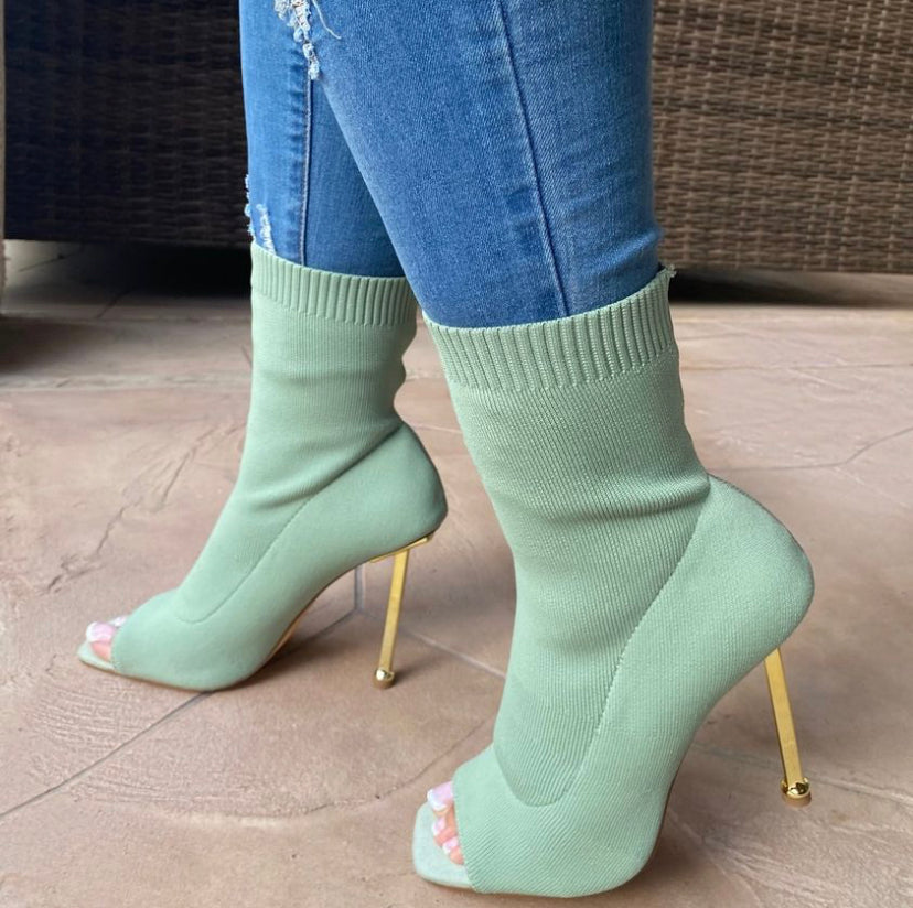 Women Ankle Boots Slip-On Open Toe Ladies Socks Boots Thin High Heels Female Fashion Short Boot Woman Shoes Booties 2022