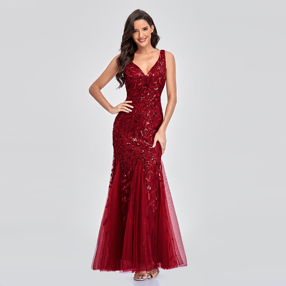 JY032 Sexy Princess Short Maxi Dress Sequin Evening v Neck Wedding Bridesmaid Dresses - My Store
