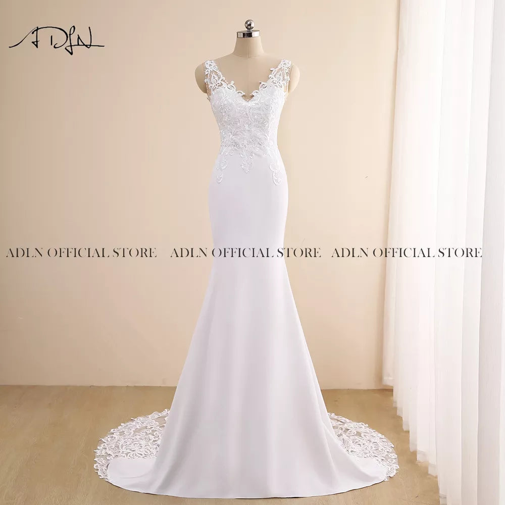 Customized Double V-Neck Mermaid Wedding Dress Bohemian Court Train Lace Bridal Gown Vestido De Novia Open Back Bride Dresses - My Store
