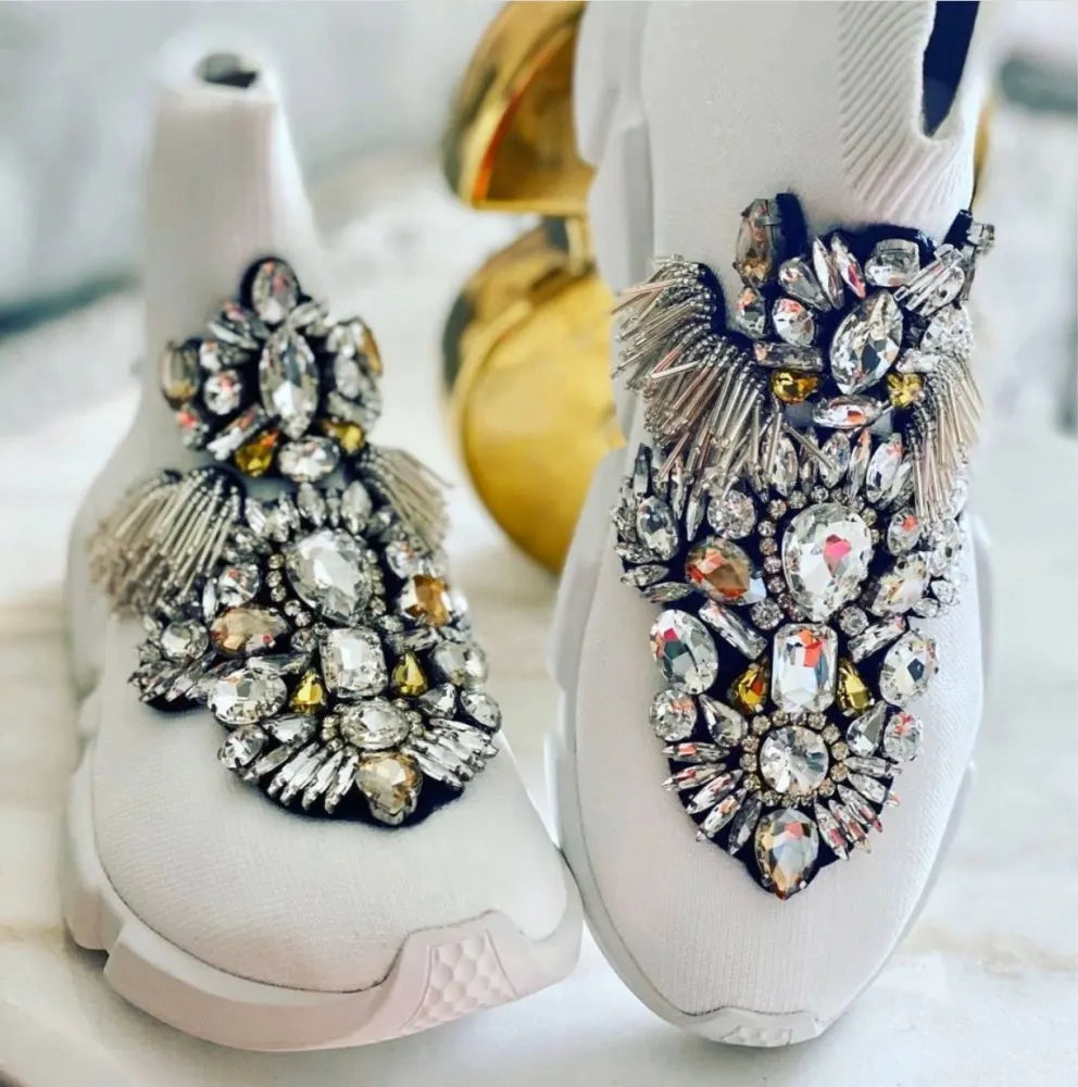 Crystal Sock Sneaker Shoes Women Shoes With Crystals Rhinestone Sock Shoes Fashion Sneakers Women Short Boot Shoes WK85