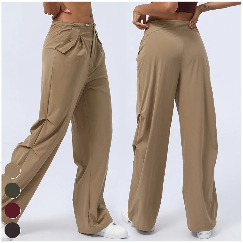 Fashion Quick Dry Sports Pants Custom Women's Clothings Loose Straight Trousers Casual High Waist Cargo Pant Women Pants