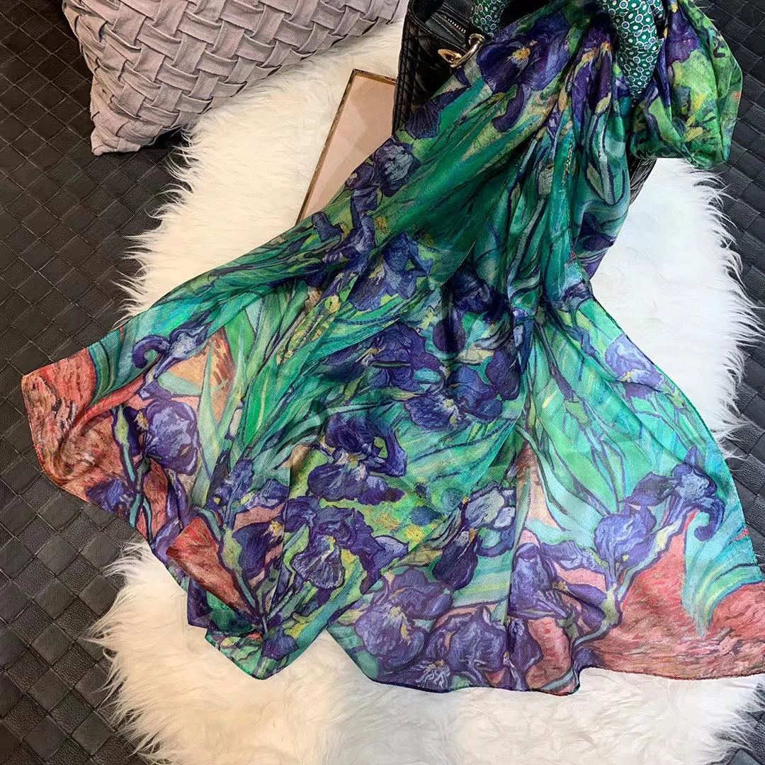 White100% Silk Scarf Women Scarves Bufandas Summer Beach Shawls Foulard Fall Winter Brand Flower Design Long Neck Scarves Hijabs