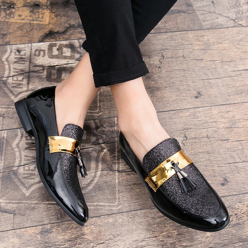 Hot Sale Men Flat Black Golden Formal Patchwork Shoe PU Leather Casual Men Shoes for Man Dress Shoes 2020 New Zapatos Hombre