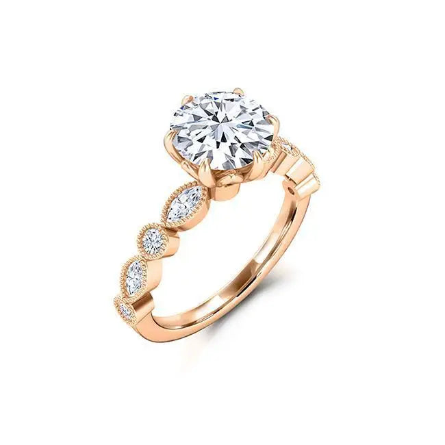 SGARIT Jewellery 14K Rose Gold 1.5CT Round Cut Floral Moissanite Engagement Ring Jewelry