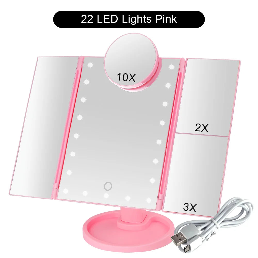 Touch Screen Makeup Mirror With 22 LED Light 1x/2x/3x/10x Magnifying Glass Compact Vanity Mirror Flexible Cosmetics Mirrors Make