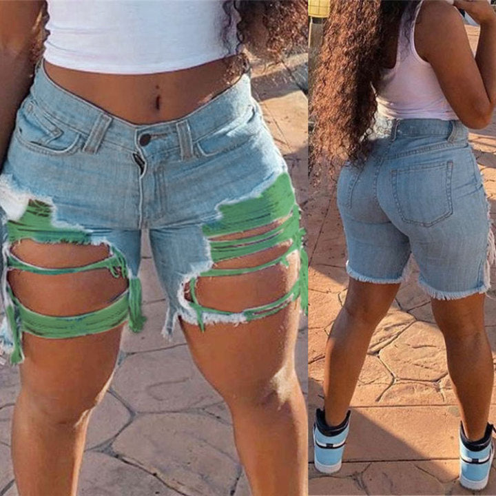 Wholesale Ladies Stylish Plus Size Ripped Women Destroyed Jean Shorts Jeans Pants