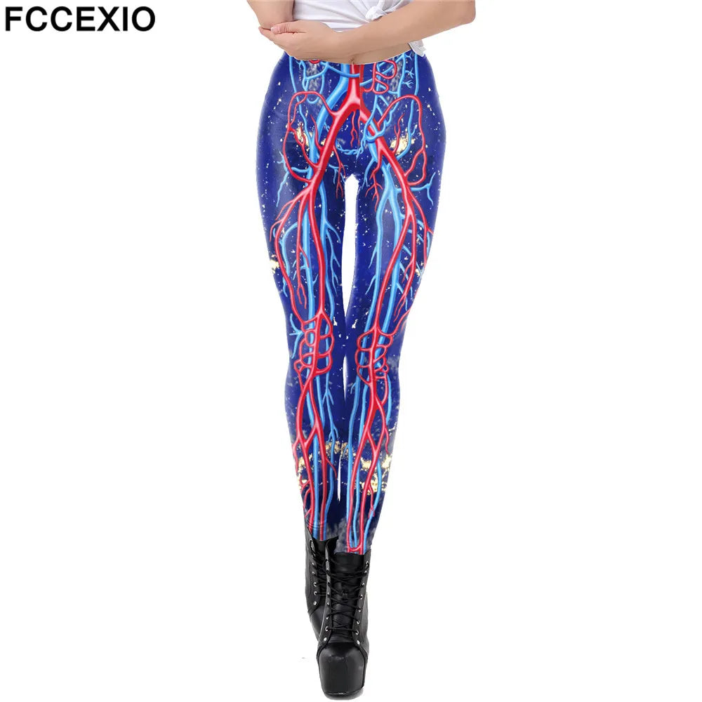 FCCEXIO Fashion Skull New Design Punk Women Legging Gothic Style Lion Retro Vintage Steampunk Leggins Ankle Pants Cosplay Leggin