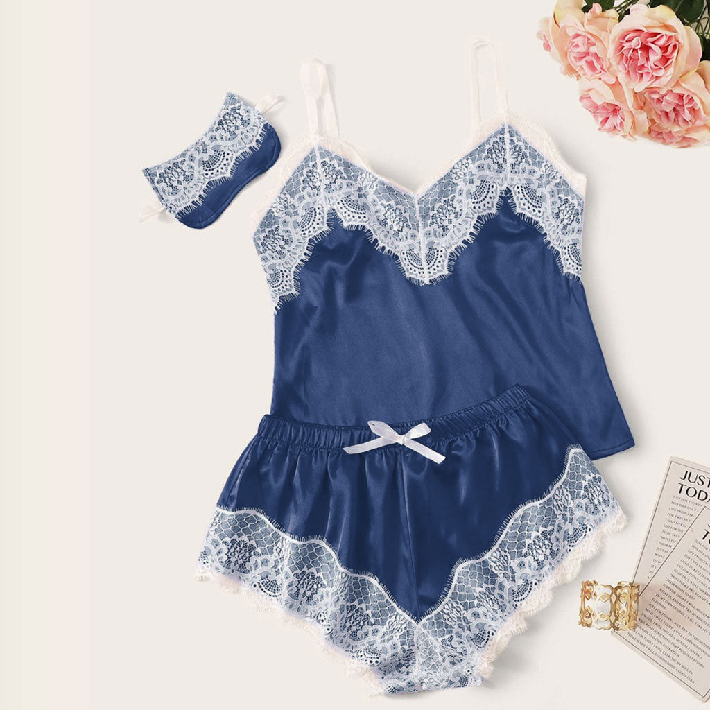 Womens Sets Sexy Lingerie Sleepwear Pajama  Satin Pajamas Cami Shorts Pajamas Set Nightwear