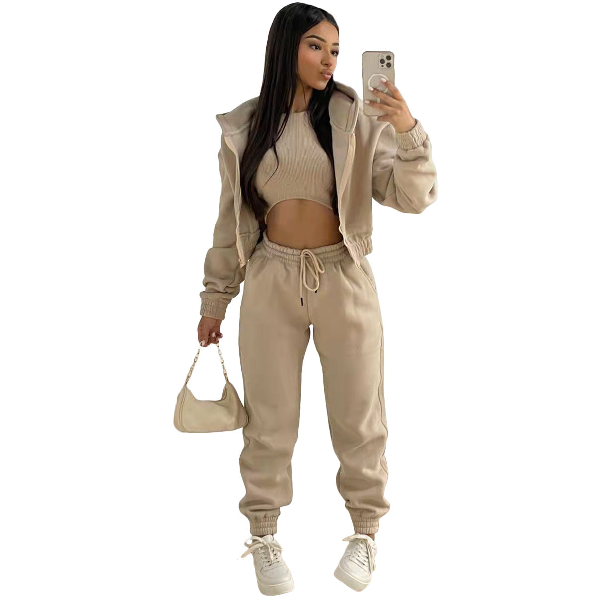 In Stock  Cotton Thick 3 Piece Outfit Joggers Pants Two Piece Pants Set Activewear Women Tracksuit