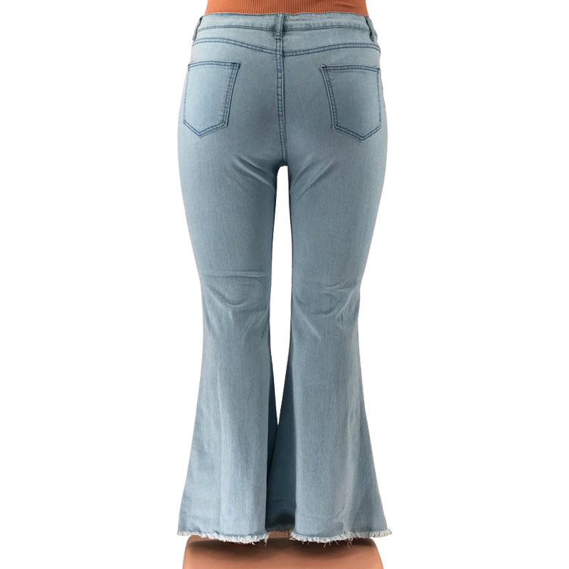 LW21105 Designer Denim Boyfriend Flare Jean Pants Plus Size Women's Jeans