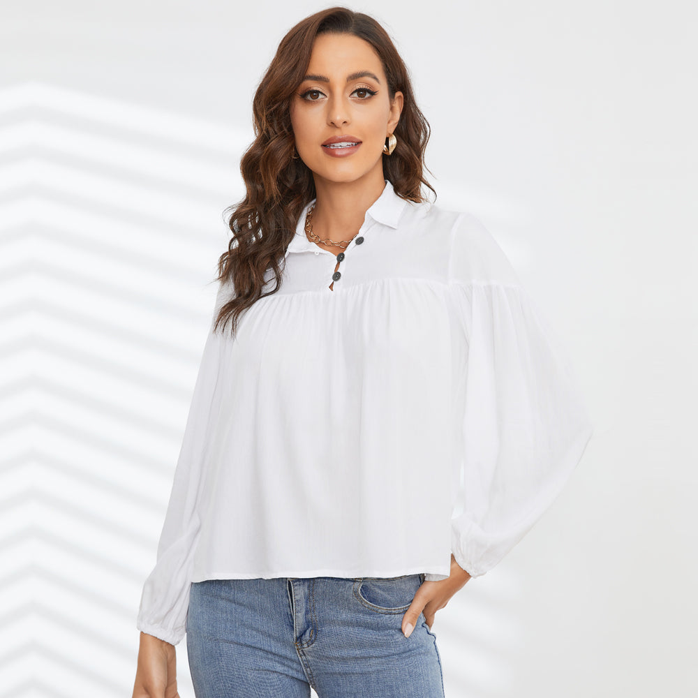 Ikebel Custom Logo Women Blouse Shirt Elegant Office Lady Lapel Tops Plus Size Women's Blouses Shirts