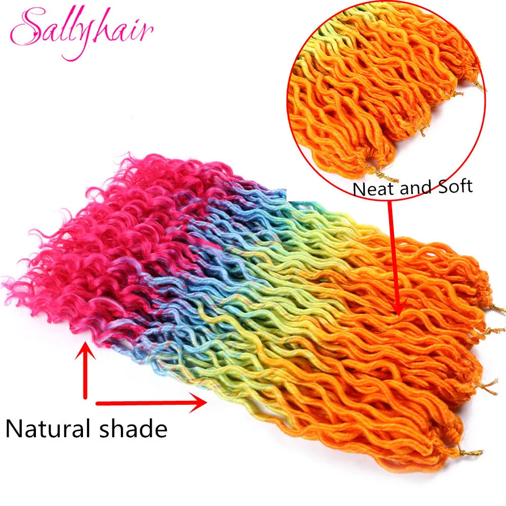 Sallyhair 24 Strands/Pack Faux Locs Curly Crochet Braids Hair Extension 20inch Synthetic Ombre Braiding Hair Purple Loose End