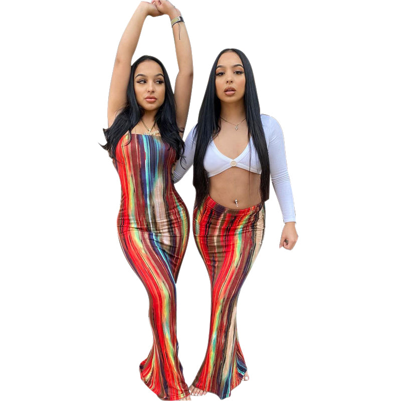 Women Summer Dresses  Casual Strapless Tube Dresses Colorful Strip Maxi Long Dress Women