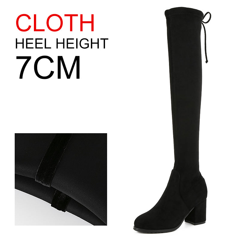 Women's Fashion Long Boot Manufacturers Thigh High Thick Heel Boots Comfort Stretch Suede Knee Boots