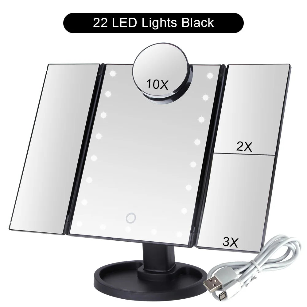 Touch Screen Makeup Mirror With 22 LED Light 1x/2x/3x/10x Magnifying Glass Compact Vanity Mirror Flexible Cosmetics Mirrors Make
