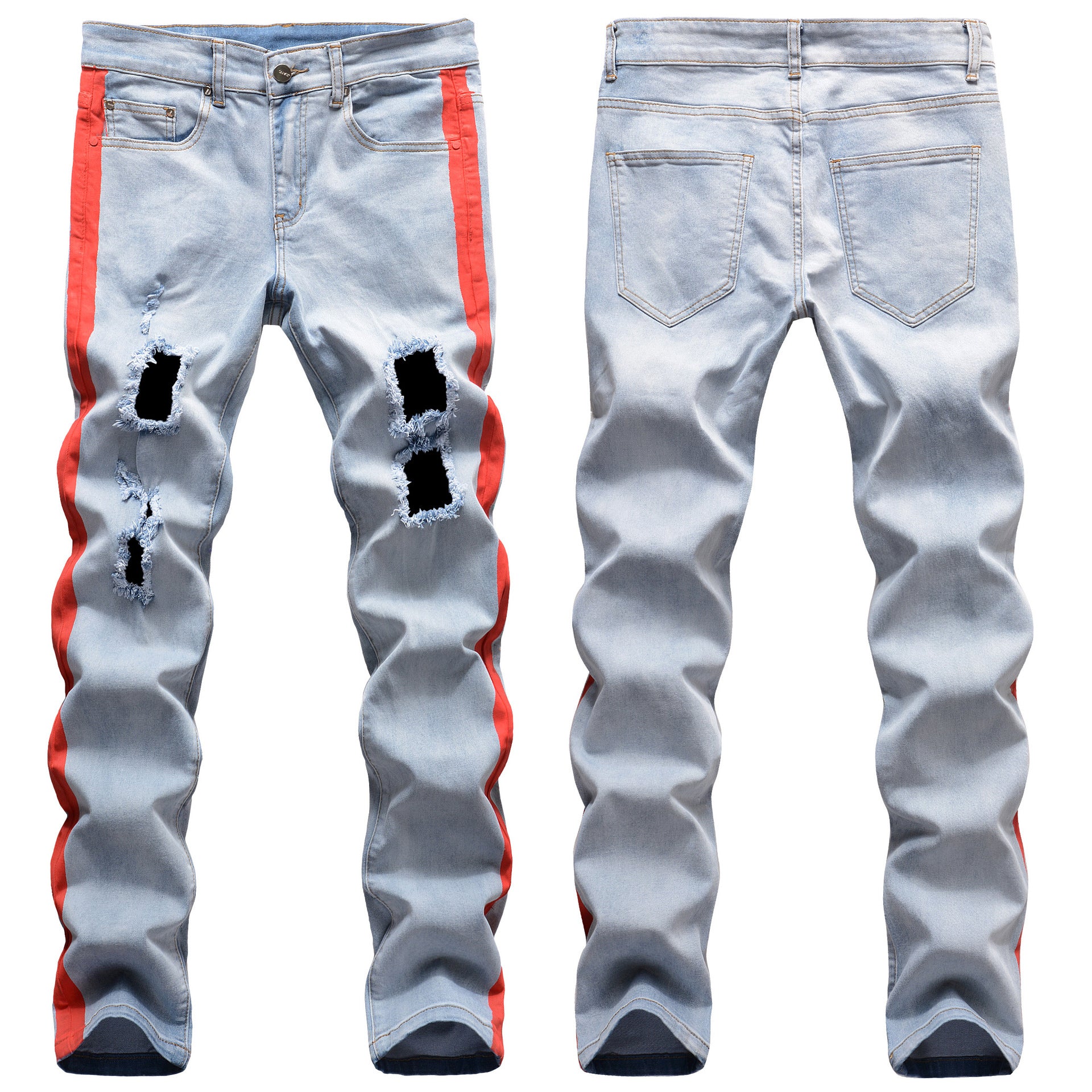Fashion Skinny Ripped Printed Man Denim Pant Jean  Slim Fit Straight Mens Pants Jeans