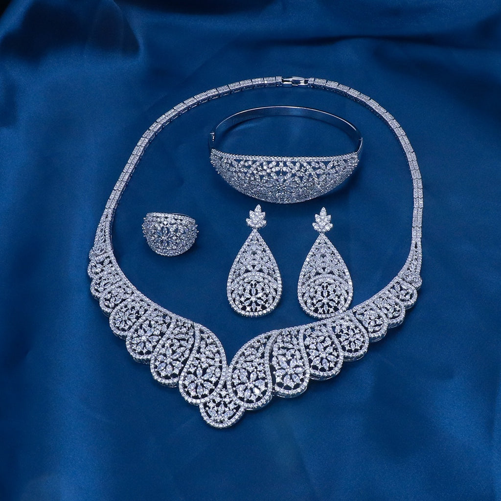Bedazzled Jewelry Supplies China Wholesale Copper Women Luxury Jewellery Rhodium Plated Bridal Wedding Jewelry Set