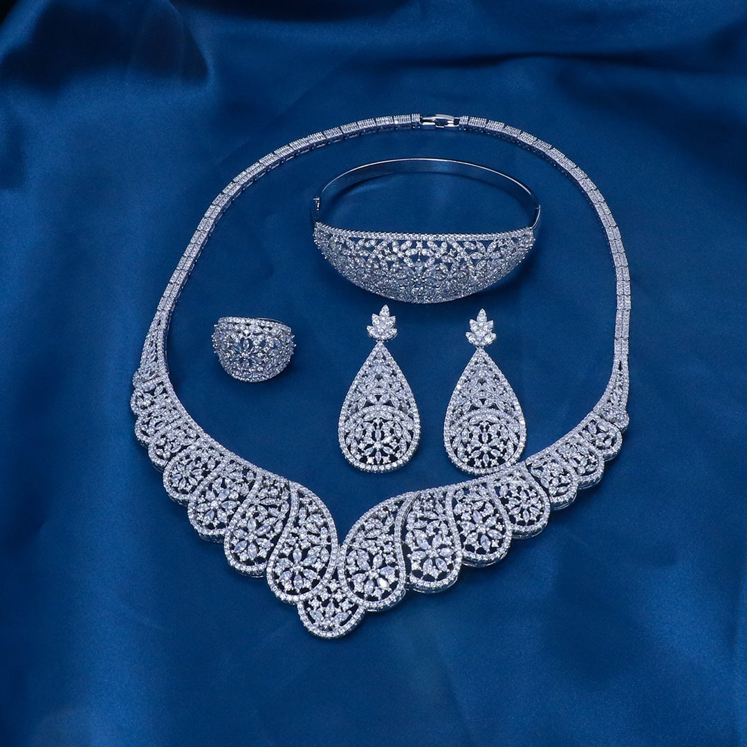 Bedazzled Jewelry Supplies China Wholesale Copper Women Luxury Jewellery Rhodium Plated Bridal Wedding Jewelry Set