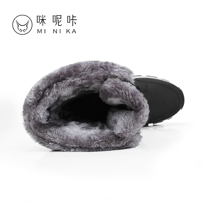 Women Snow Boots Fur Ankle Boot Female Bowtie Warmer Plush Suede Rubber Flat Slip on Fashion Platform Winter Boots Women