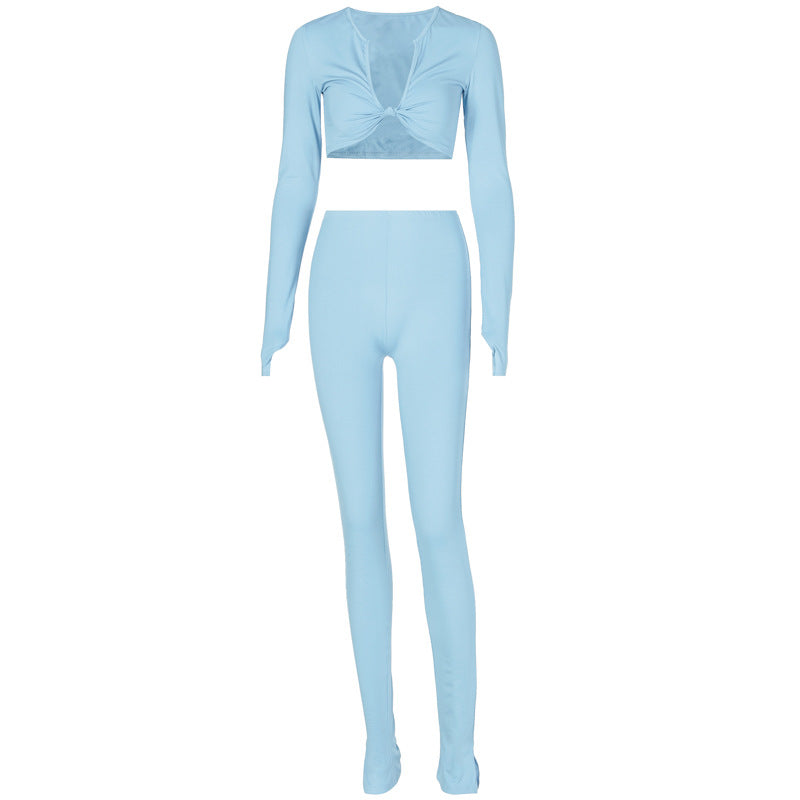TG037 Autumn Trendy Active Wear Women Yoga Long Sleeve Bodycon Solid Color Yoga Set Fitness Womens Activewear