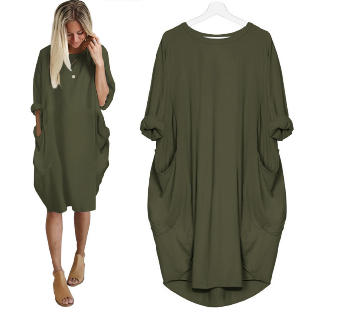 Loose Oversized Womens Dresses Summer Baggy Pockets Dresses Women Casual Knee Length Womens Dress 2020