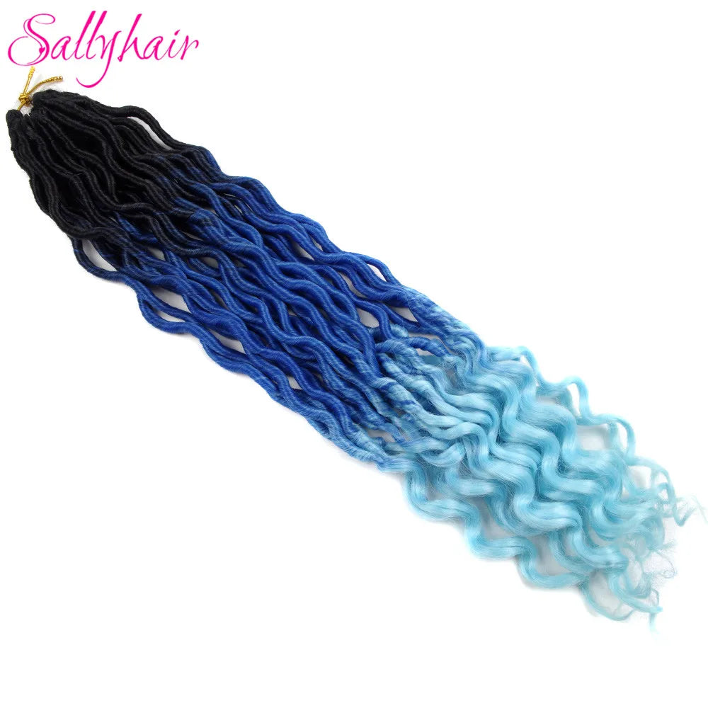 Sallyhair 24 Strands/Pack Faux Locs Curly Crochet Braids Hair Extension 20inch Synthetic Ombre Braiding Hair Purple Loose End