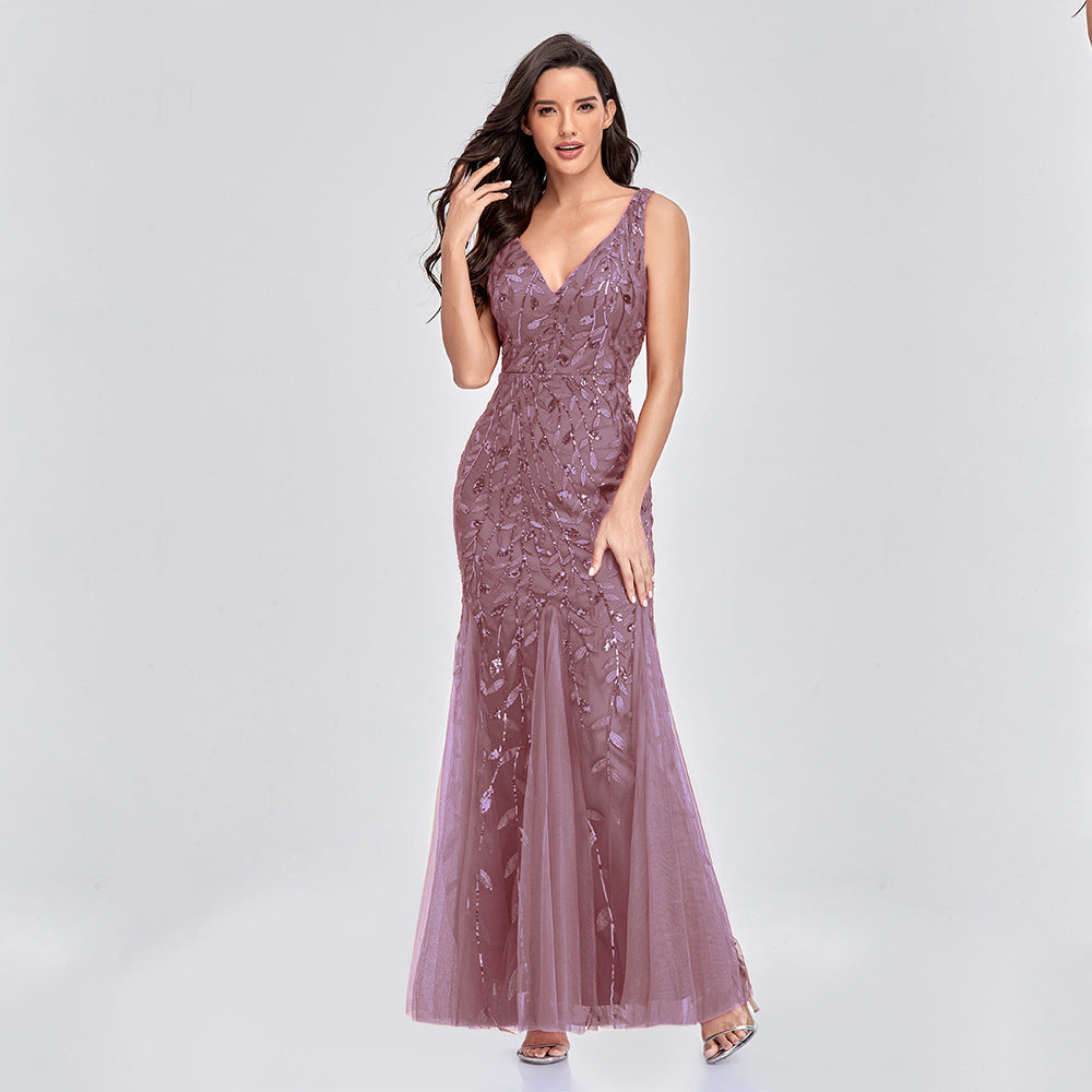 JY032 Sexy Princess Short Maxi Dress Sequin Evening v Neck Wedding Bridesmaid Dresses - My Store