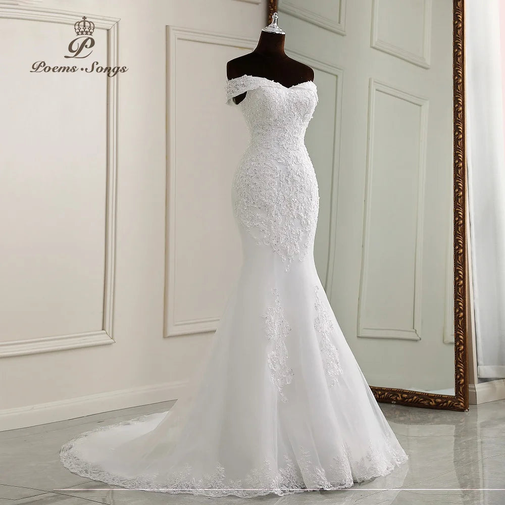 Customized Elegant Boat Neck Wedding Dresses for Women Mermaid Wedding Gowns Marriage White Dress Vestidos De Novia Bridal Dress - My Store