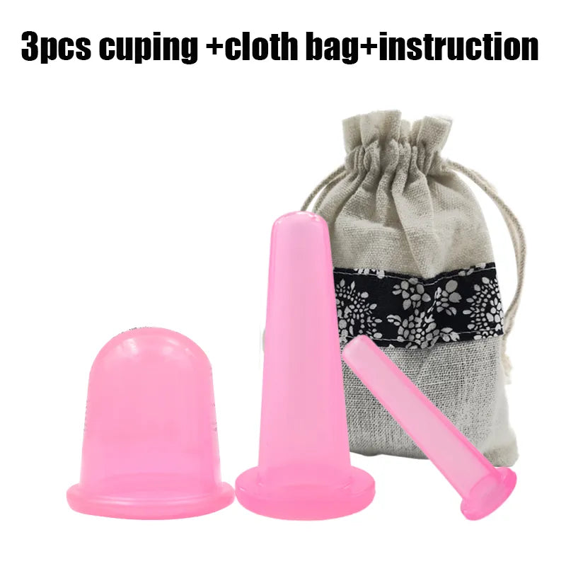 3pcs Silicone Body Facial Massage Set for Face Neck Back Eyes Massage Cans Anti-Cellulite Massager Suction Cup Treatment
