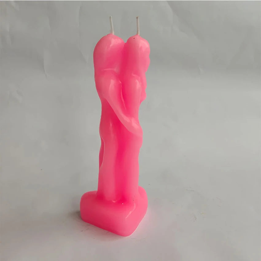 Figure Image Candle Man Holding Woman Shaped Candle, Love Couple Ritual Decorative Candles, Pink, Black, Red