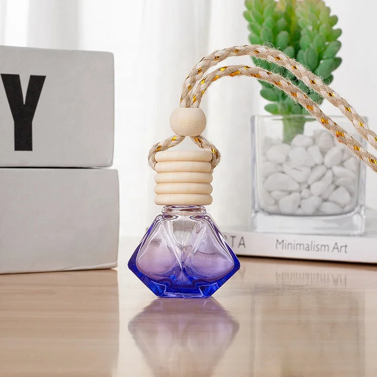 6ml Mini Pocket Glass Perfume Bottle Colorful Rhombus Shape Perfume Diffuser Glass Bottle Empty Bottle Car Hanging Decoration