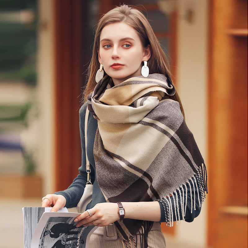 Plaid Scarves Shawls Women Winter Tassel Design Vintage Classic Elegant Gentle Warm Outdoor Leisure Female Daily Other Scarves