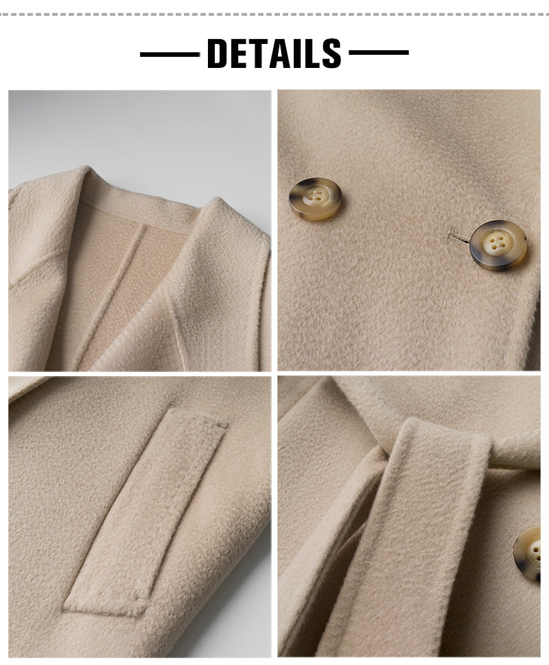 Luxury Custom Double Breasted Cashmere Coat Water Ripple Long Wool Coats Women