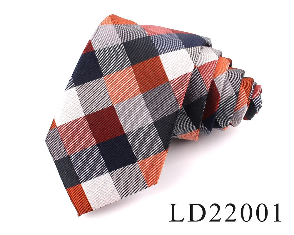 Italian Silk Tie Checked Plaid Pleated Neck Ties for Men Business 7CM Polyester Ties Business