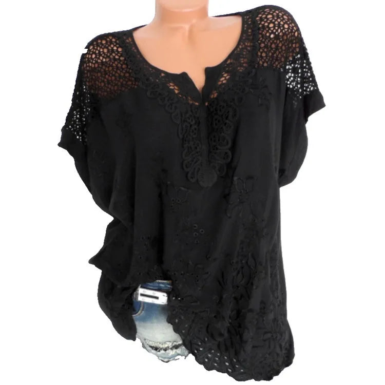 2xl Blouses Ladies New Fashion Women Sheer Sleeve Embroidery Top Blouse Lace Crochet Chiffon Shirt Unique Blouses for Women