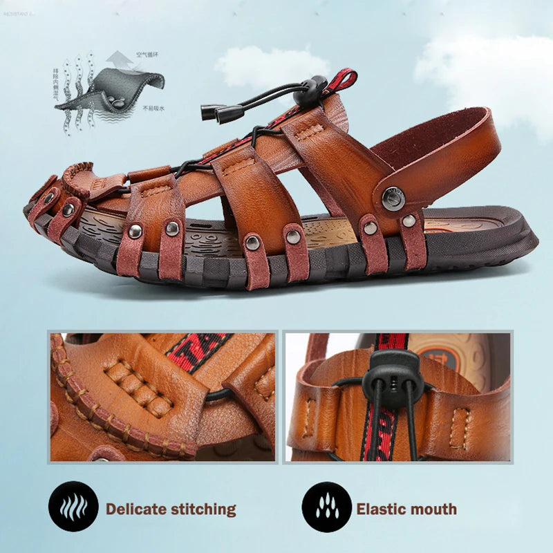 Big Size 47 Men Sandals Summer Beach Shoes Fashion Genuine Leather Sandals Casual Men Shoes Outdoor Sandalias Mens Flip Flops