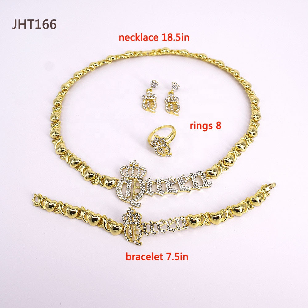 JHT166 Wholesale Jewelry Sets Women's Crown 4piece Xo Jewelry Set Women Real Gold Jewelry Set
