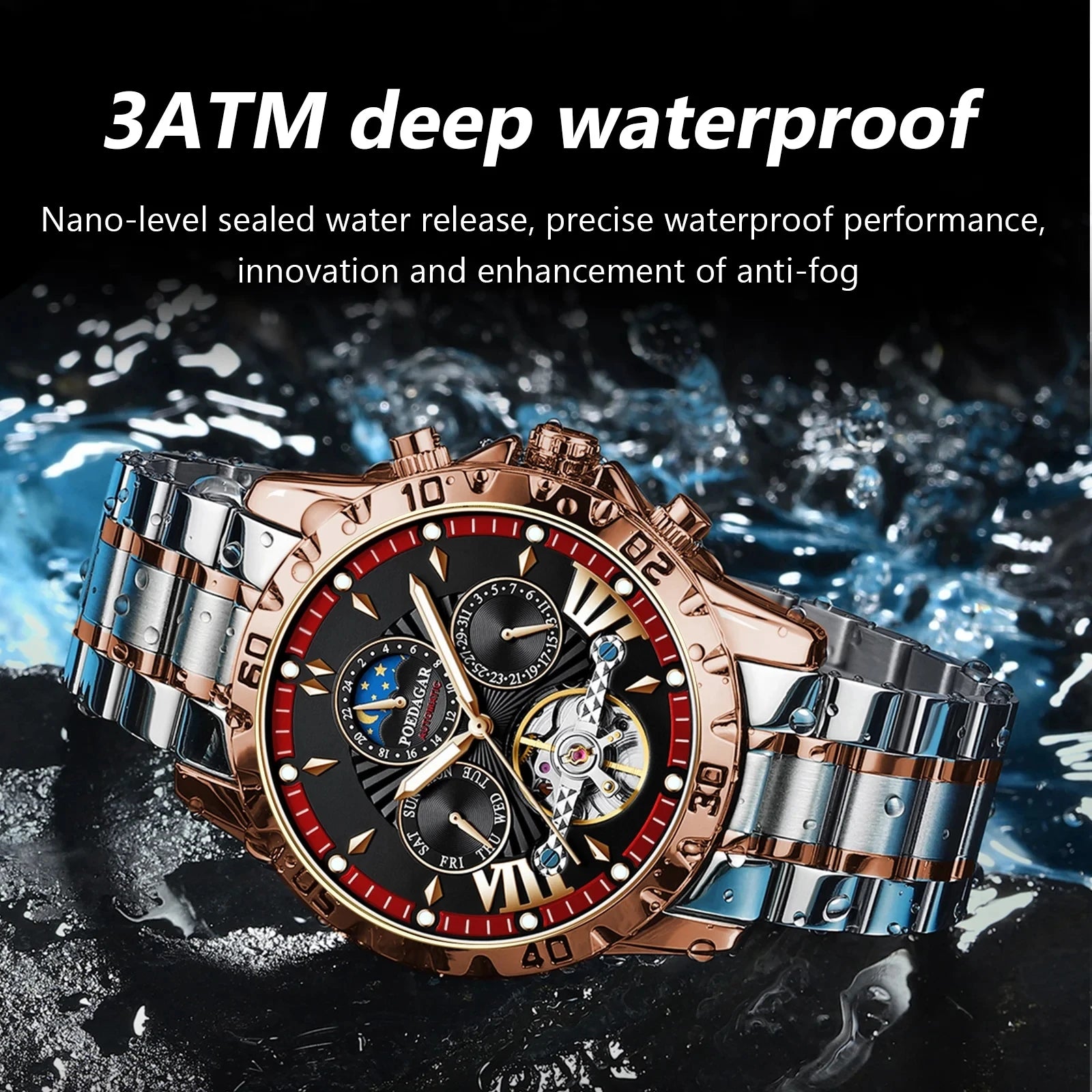 POEDAGAR 1410 Tourbillon Man Watch Waterproof Automatic Mechanical Watches for Men Luminous Multi-Function Men's Wrist Watches