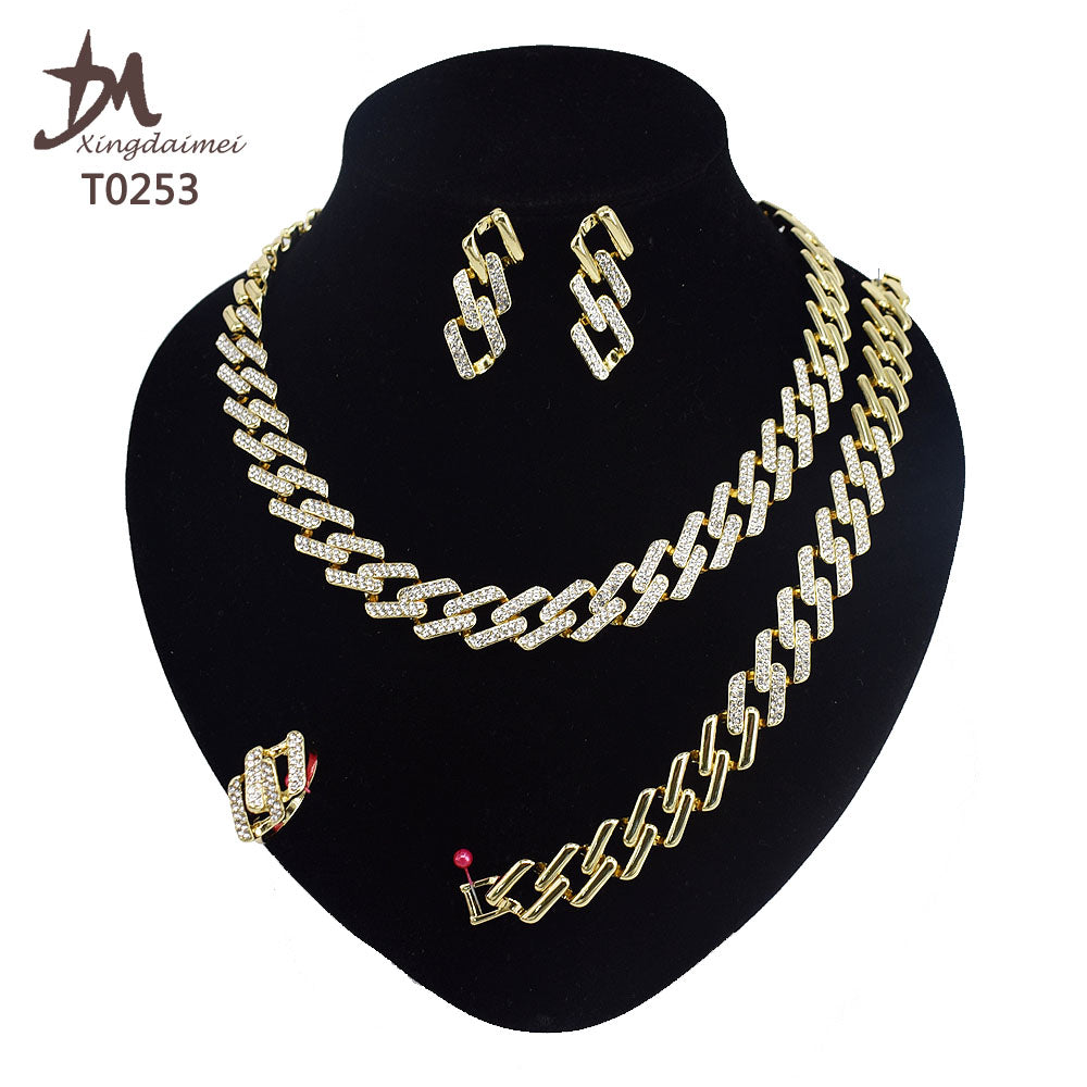 T0245 High Quality 14K Gold Plating Jewelry Women Jewelry Set 14k Gold Plating Diamond XOXO Jewelry Set