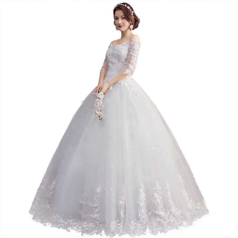 Dacron Dress Lace Long Sleeve Wedding Dresses White New 2021Women Plain Summer Winter Bride Classic - My Store