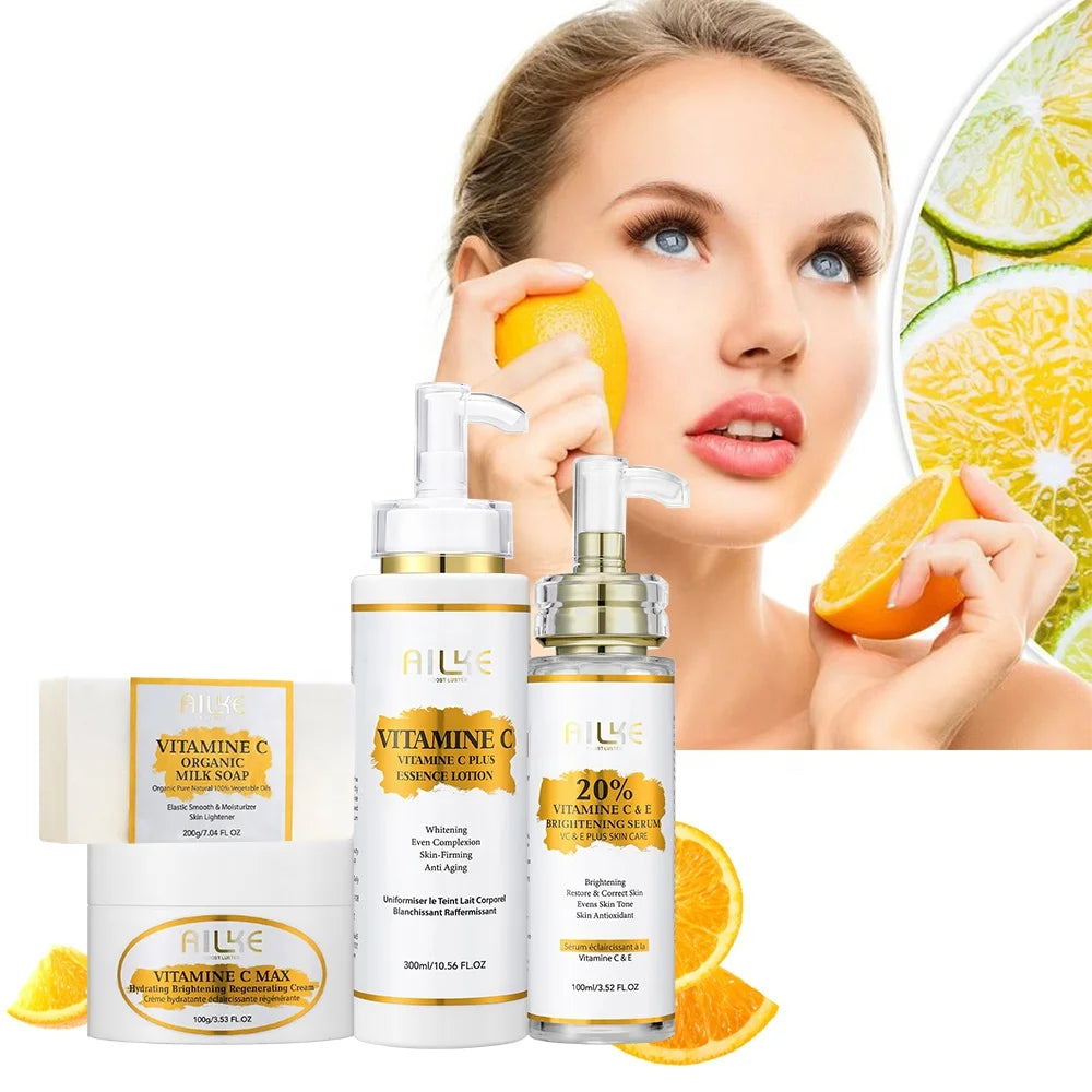 Ailke Private Label Luxury Organic Vitamin C Body Lotion Care Products Whitening Face Cream Skin Care Set