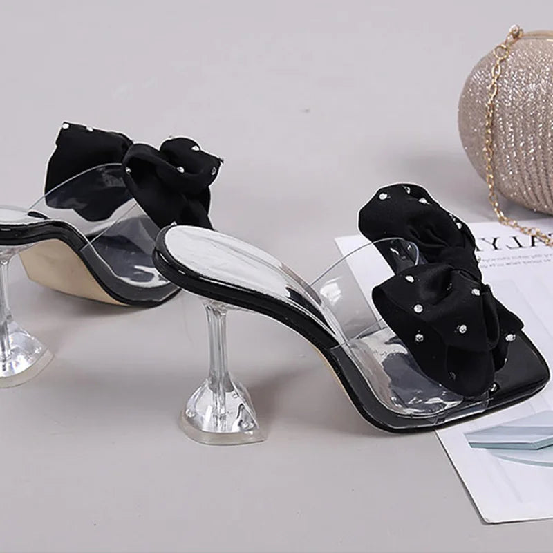 Summer Fashion Sandals Colorful Heel Fashion Luxury Shoes Ladies Women 2025 Heels Bow Knot Half-Slip High Heels 6CM and 9CM