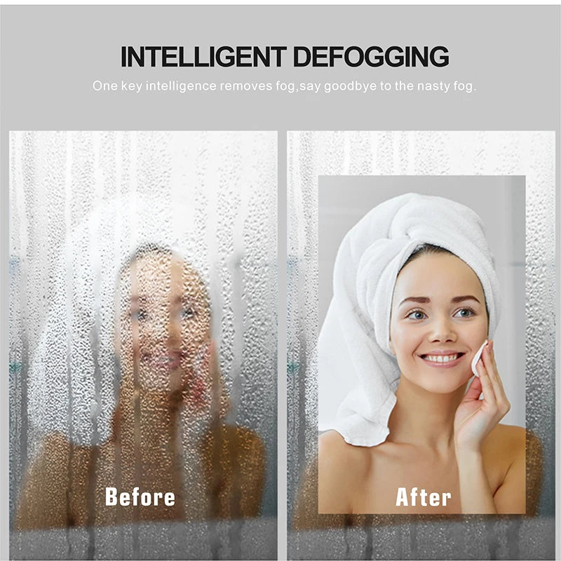 60x80cm Rectangle Bluetooth Smart Bathroom Makeup Mirror With LED Warm White Light Human Body Induction Anti-Fog Beauty Mirrors
