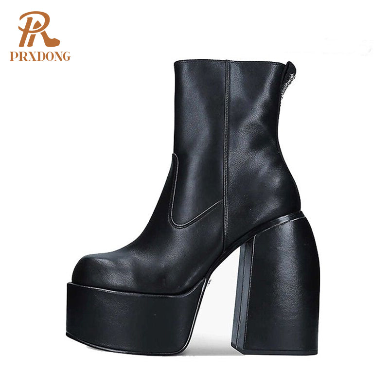 Famous Brand Fashion Women's Boots Thick Heel Waterproof Platform Ankle Boots Black Sexy Knee Boots Banquet Party High Heel Boot