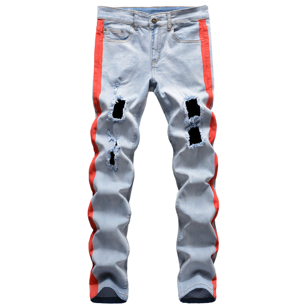 Fashion Skinny Ripped Printed Man Denim Pant Jean  Slim Fit Straight Mens Pants Jeans