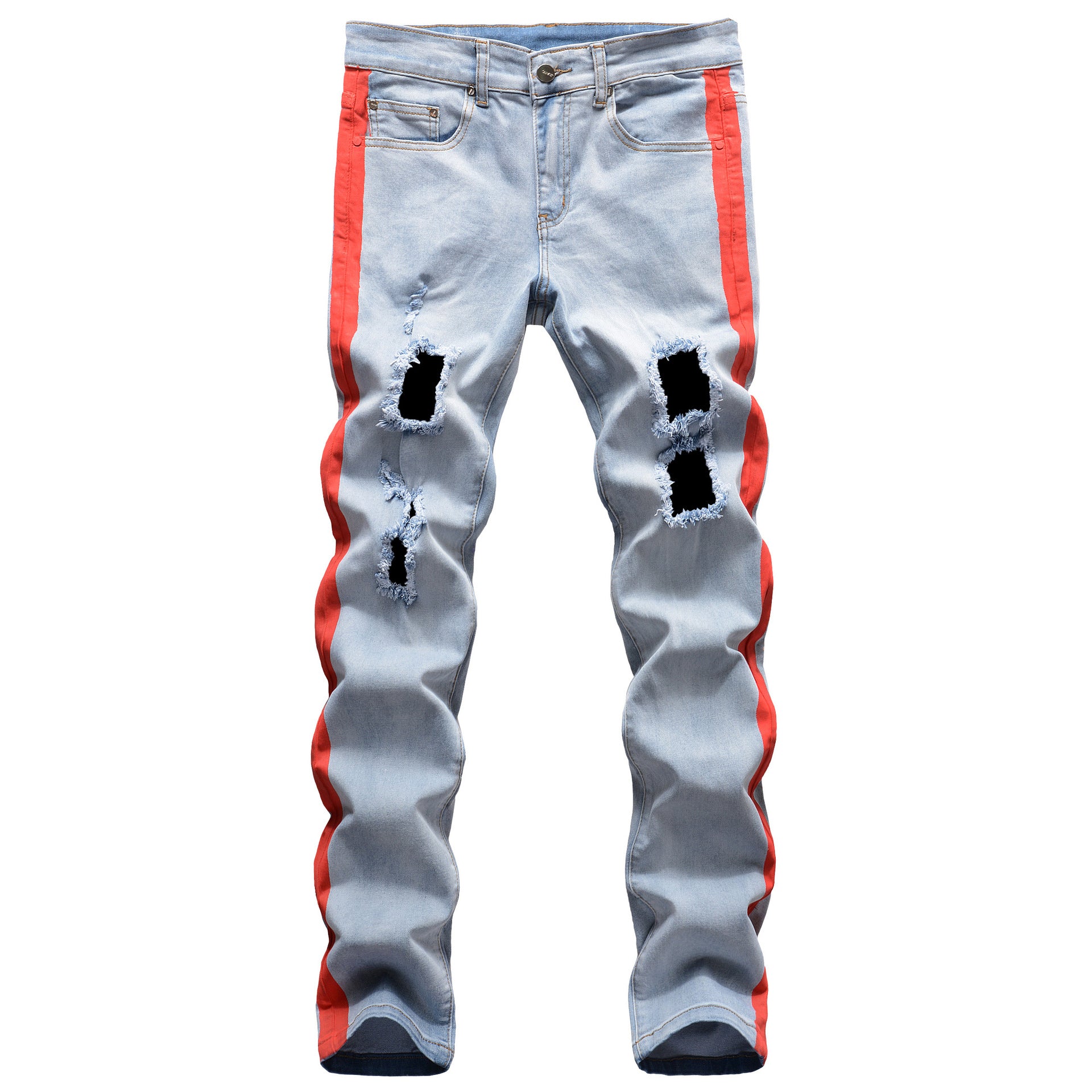 Fashion Skinny Ripped Printed Man Denim Pant Jean  Slim Fit Straight Mens Pants Jeans