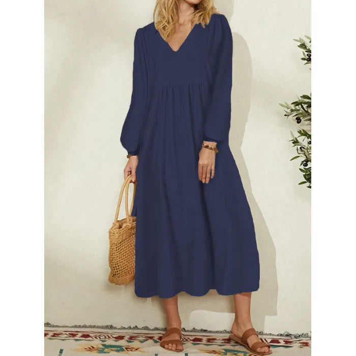 Women Clothing New Casual Dresses Fashion Cotton and Linen Loose Lantern Sleeve Womens Dresses Dress